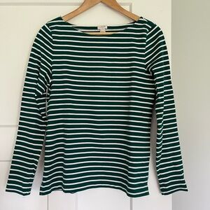 J. Crew Green and White Striped Long Sleeve Top - Size S - NWOT